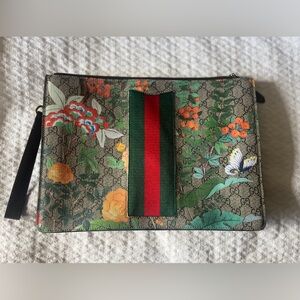 Gucci Monogram Canvas Flora Wristlet